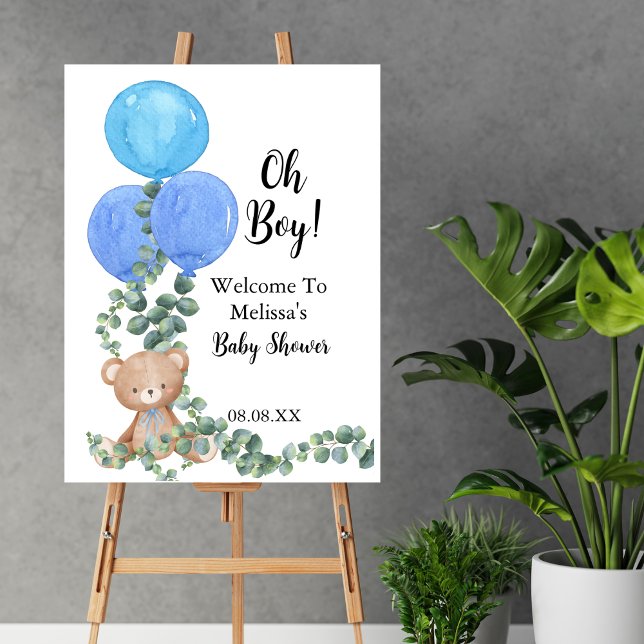 Oh Boy Bear Blue Balloon Welcome Sign Baby Shower (Creator Uploaded)