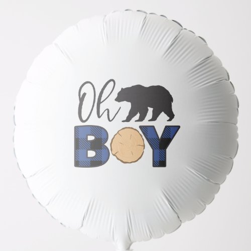 Oh Boy Bear blue Buffalo Plaid Baby Shower Balloon
