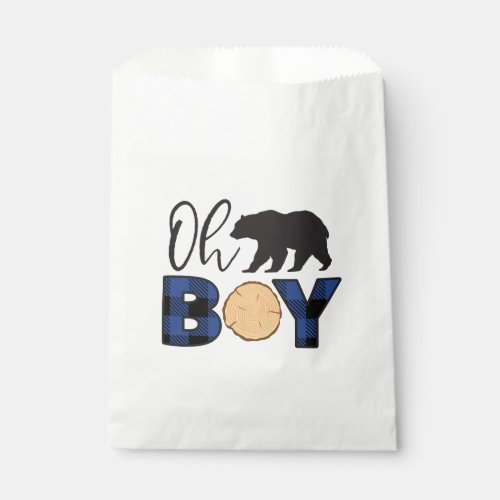 Oh Boy Bear Blue Buffalo Plaid Baby Shower Favor Bag