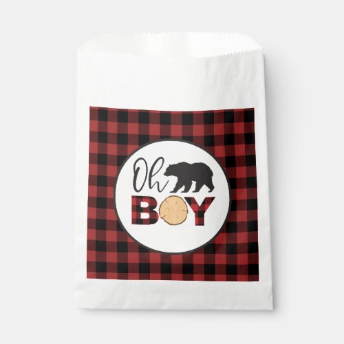 Oh Boy Bear Buffalo Plaid Baby Shower Favor Bag