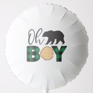 Oh Boy Bear green Buffalo Plaid Baby Shower Balloon