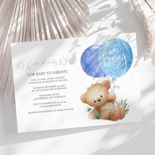 Oh Boy Bear  The Bee Baby Shower Invitation