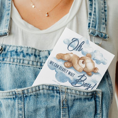 Oh Boy Bearly Wait Bear Blue Clouds Baby Shower Invitation