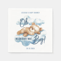 Oh Boy Bearly Wait Bear Blue Clouds Baby Shower