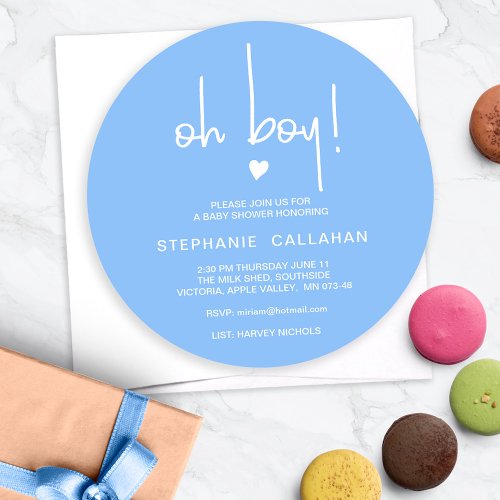 Oh Boy Beautiful Blue Circular Shower Invitation