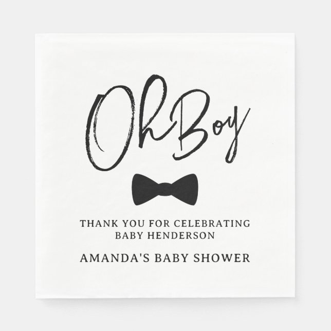 Oh Boy Black Bow Tie Baby Shower Napkins (Front)