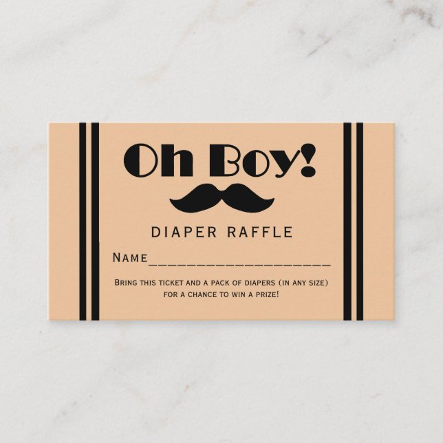 Oh Boy Black Mustache Baby Diaper Raffle Ticket Enclosure Card (Front)