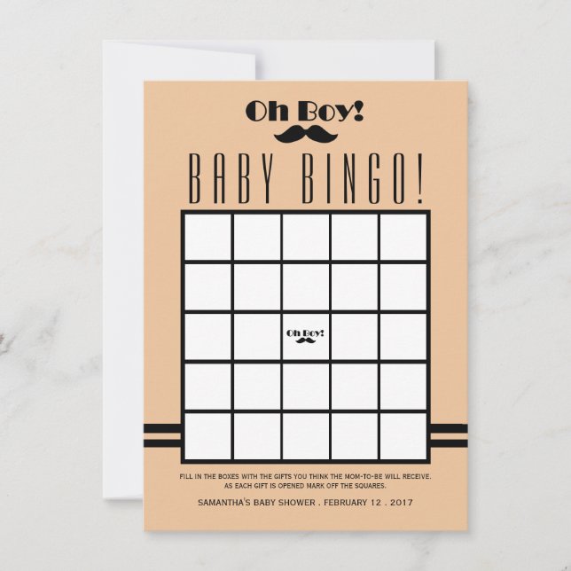 Oh Boy Black Mustache Baby Shower Bingo Invitation (Front)