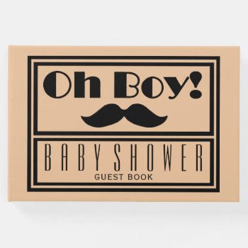 Oh Boy Black Mustache Baby Shower Guest Book by StampedyStamp at Zazzle