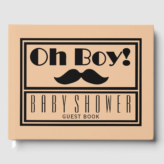 Oh Boy Black Mustache Baby Shower Guest Book (Front)
