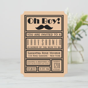 Oh Boy Black Mustache Baby Shower Invitation