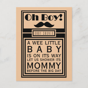 Oh Boy Black Mustache Baby Shower Invitation Postcard