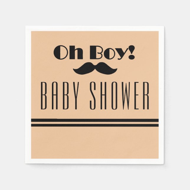 Oh Boy Black Mustache Baby Shower Napkins (Front)