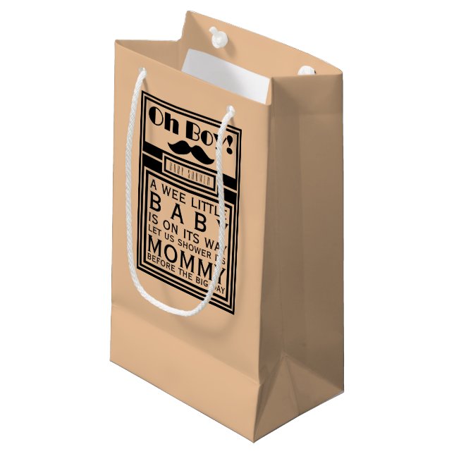 Oh Boy Black Mustache Baby Shower Small Gift Bag (Front Angled)