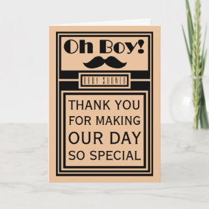 Oh Boy Black Mustache Baby Shower Thank You Card