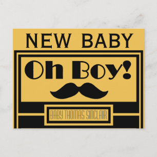 Oh Boy Black Mustache New Baby Announcement