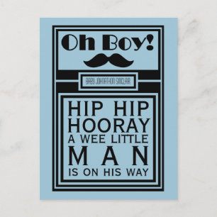 Oh Boy Black Mustache New Baby Boy Announcement