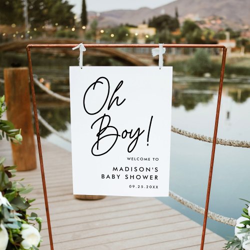Oh Boy Black Script Baby Shower Welcome Sign