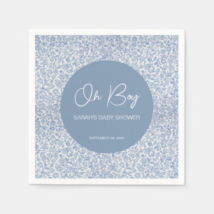 Oh Boy Blue and White Baby Shower Floral Pattern Napkins