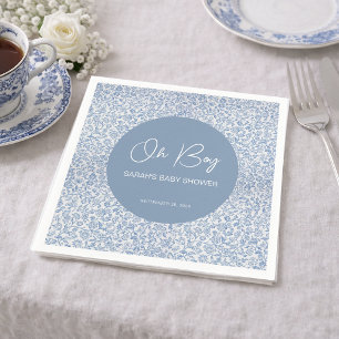 Oh Boy Blue and White Baby Shower Floral Pattern  Napkins