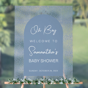 Oh Boy Blue Arch and Pattern Baby Shower Welcome Acrylic Sign