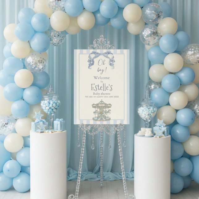 Oh Boy Blue Baby Bow Carousel Stripe Welcome Sign  (Creator Uploaded)