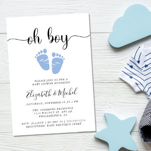 Oh Boy Blue Baby Feet Couples Shower Invitation