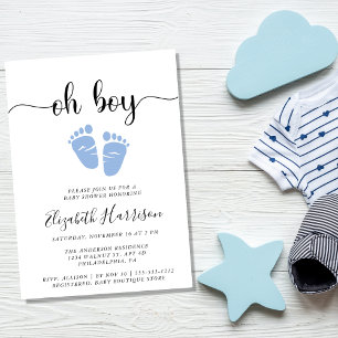 Oh Boy Blue Baby Feet Shower Invitation