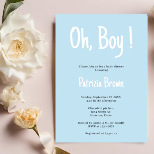 Oh Boy Blue Baby Shower  Invitation