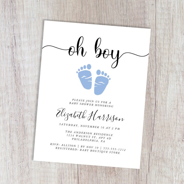 Oh Boy Blue Baby Shower Invitation Postcard (Creator Uploaded)