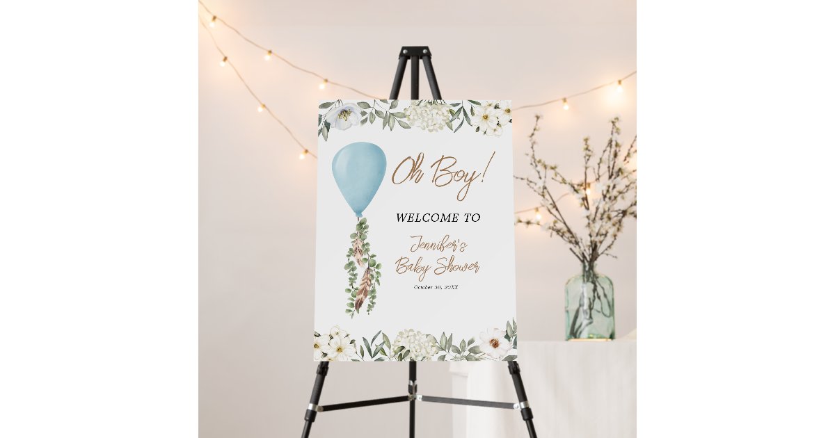 Oh Boy Blue Balloon Baby Shower Welcome Sign | Zazzle