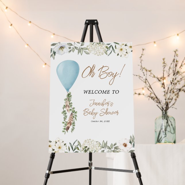 Oh Boy Blue Balloon Baby Shower Welcome Sign (In Situ (Stand))