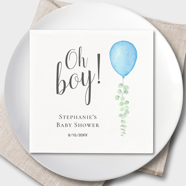 Oh Boy Blue Balloon Boy Baby Shower  Napkins (Creator Uploaded)