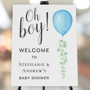 Oh Boy Blue Balloon Couple's Baby Shower Welcome  Foam Board
