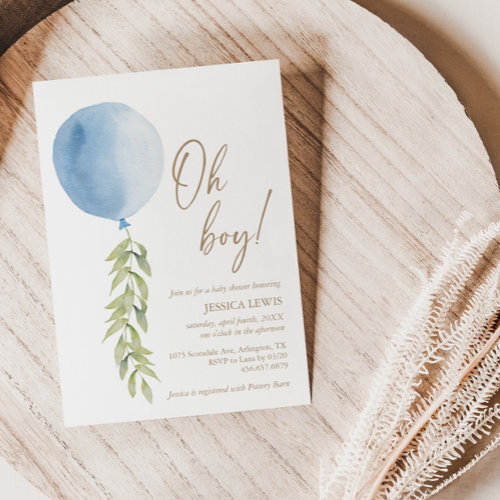 Oh Boy Blue Balloon Eucalyptus Foliage Baby Shower