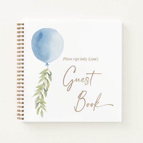 Oh Boy Blue Balloon Eucalyptus Foliage Guest Book