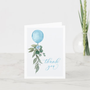Oh Boy Blue Balloon Greenery Baby Shower Letterpress Thank You Card