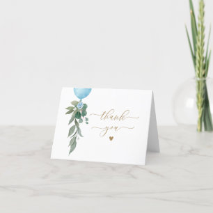 Oh Boy Blue Balloon Greenery Baby Shower Thank You Card
