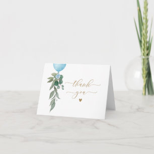 Oh Boy Blue Balloon Greenery Baby Shower Thank You Card