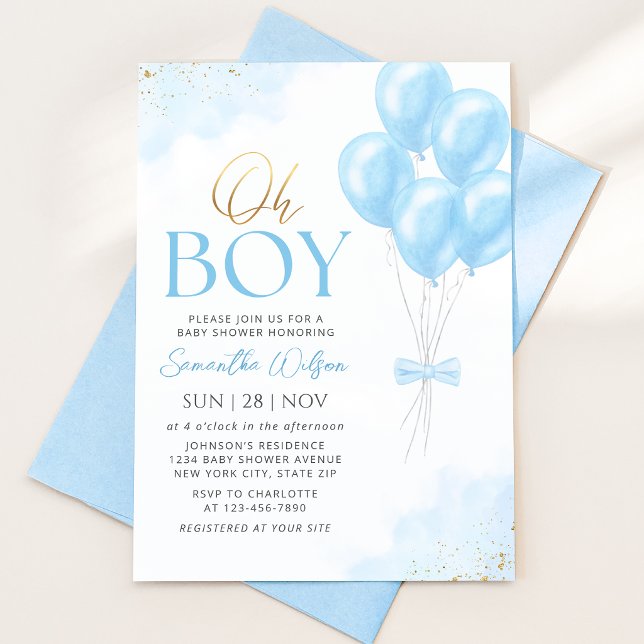 Oh Boy Blue Balloons Baby Shower Invitation (Creator Uploaded)