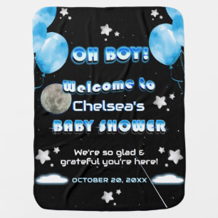 Oh Boy Blue Balloons Dreamy Starry Night Cute   Baby Blanket