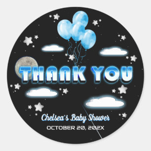 Oh Boy Blue Balloons Galaxy Baby Shower Thank You Classic Round Sticker
