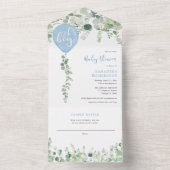 Oh boy blue balloons modern greenery baby shower a all in one invitation (Inside)