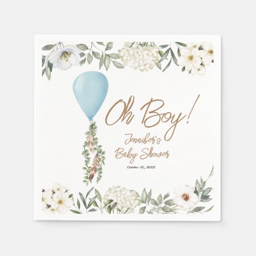 Oh Boy Blue Boho Balloon Baby Shower  Napkins