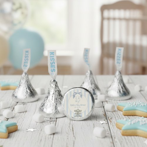 Oh Boy Blue Bow Carousel Blue Stripe Baby Shower