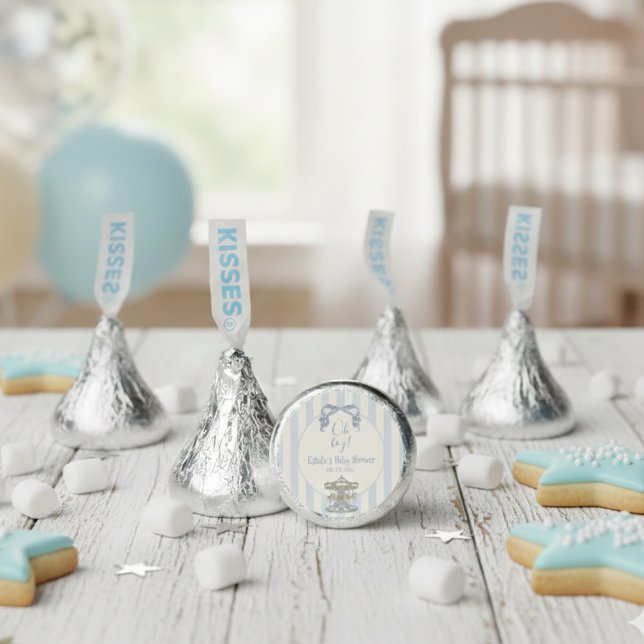 Oh Boy Blue Bow Carousel Blue Stripe Baby Shower Hershey®'s Kisses® (Creator Uploaded)