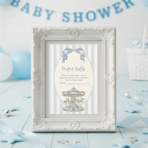 Oh Boy Blue Bow Carousel Diaper Raffle Enclosure Card