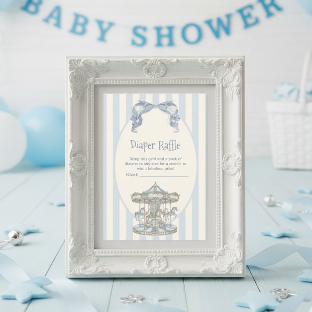 Oh Boy Blue Bow Carousel Diaper Raffle  Enclosure Card (Creator Uploaded)