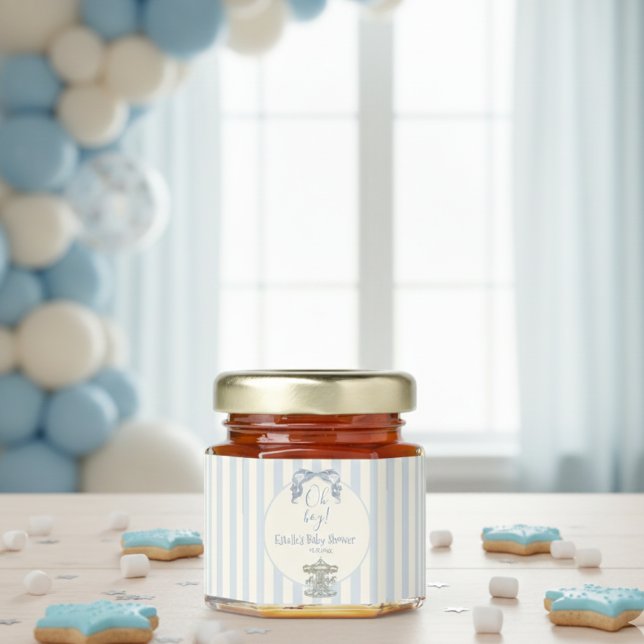 Oh Boy Blue Bow Carousel French Baby Shower Honey Jar Favors (Creator Uploaded)