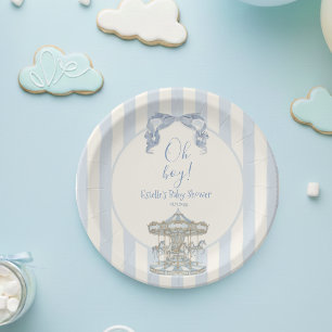 Oh Boy Blue Bow Carousel French Baby Shower Paper Plates
